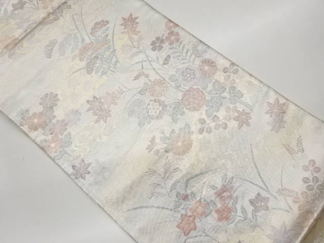JAPANESE KIMONO / FUKURO OBI / SILK / PLATINUM FOIL / WOVEN SPIRAL
